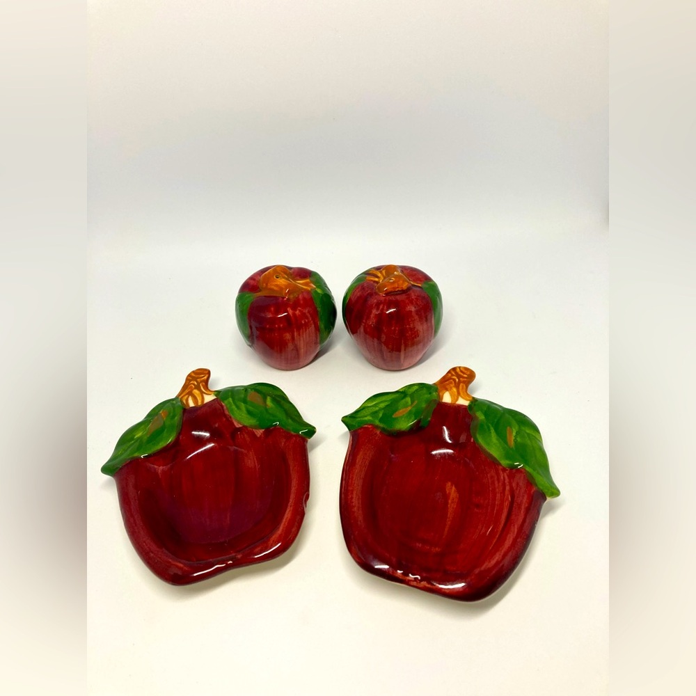 Vintage Franciscan Ware Salt & Pepper Set Tea Bag Rests, Apple Pattern